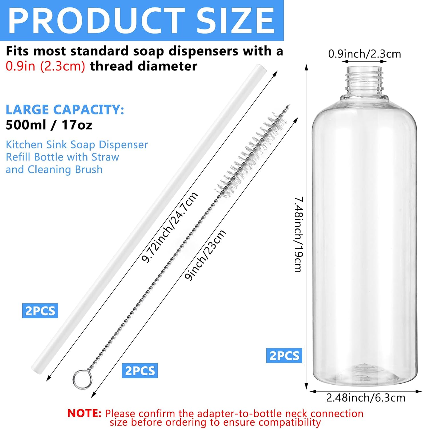 2-Pack Updated Soap Dispenser Bottles for Kitchen Sink Replacement