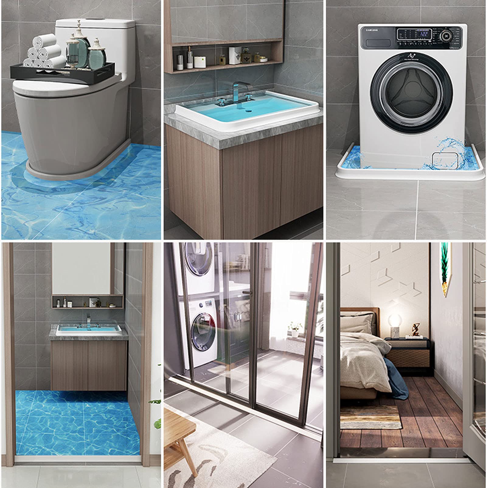 Tira de retención de agua flexible e impermeable de silicona para umbral de ducha, junta de suelo de baño de silicona para inodoro, bañera