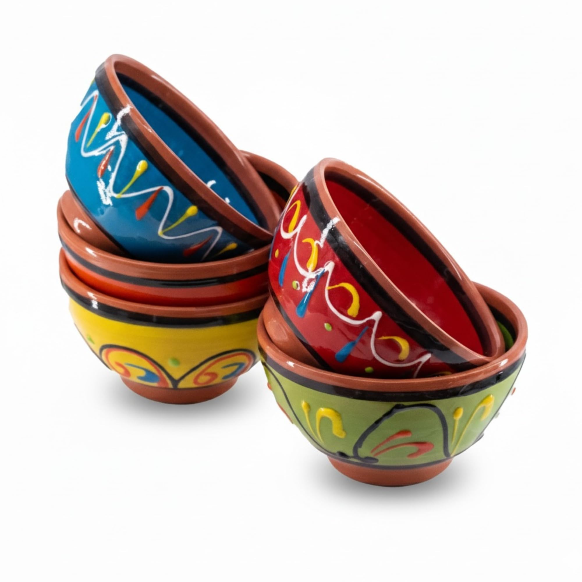 Cactus Canyon Ceramics Salsa Bowls - Spanish Terracotta Multicolor Decor - Small Serving Bowl (European Size), Festive Dinnerware 5 Piece Set - Dishwasher & Microwave Safe