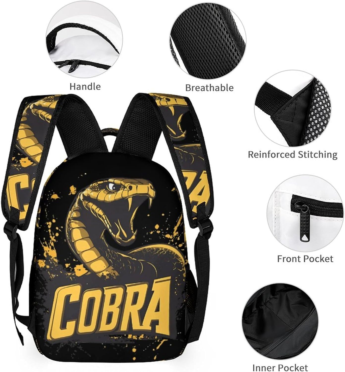Cobra Snake King Travel Backpack Casual Daypack Shoulder Bag with Adjustable Shoulder Straps