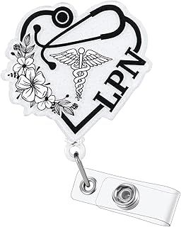 Funny LPN Nurse Badge Reel, Cute Licensed Practical Nurse Retractable ID Work Badge Holder with Alligator Clip, Name Tag Badge Buddy for LPN Nursing Student Teacher Hospital Medical Assistant Workers