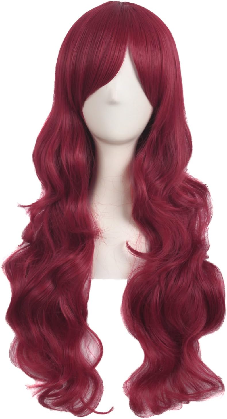 28 Inch/70cm Charming Women Side Bangs Long Curly Full Hair Synthetic Wig (Red)