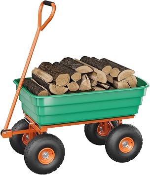 Garden Cart with 10" No-Flat Tires, 600 lbs Capacity, 4 Cubic Feet Polyethylene Yard Dump Wagon w/ 180 Swivel Handle Towable, Utility Wagon for Yard, Garden, Landscaping, Heavy Duty & Rust-Proof