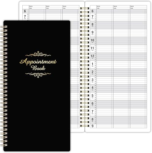 Libro de citas de salón – Incrementos de 15 minutos, 3 Cols, 200 páginas, 6.1 x 11.54 pulgadas, 6 AM - 9 PM, planificador diario y por hora sin