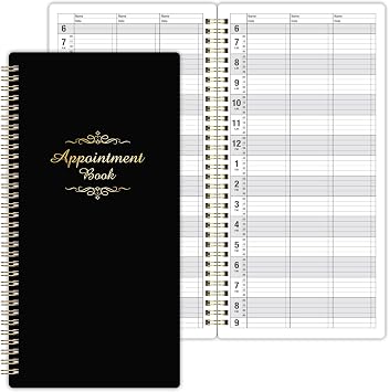 Salon Appointment Book - 15 Min Increments, 3 Cols, 200 Pages, 6.1 x 11.54, 6 AM - 9 PM, Undated Daily & Hourly Planner, Twin-Wire Bound, Thick Cover