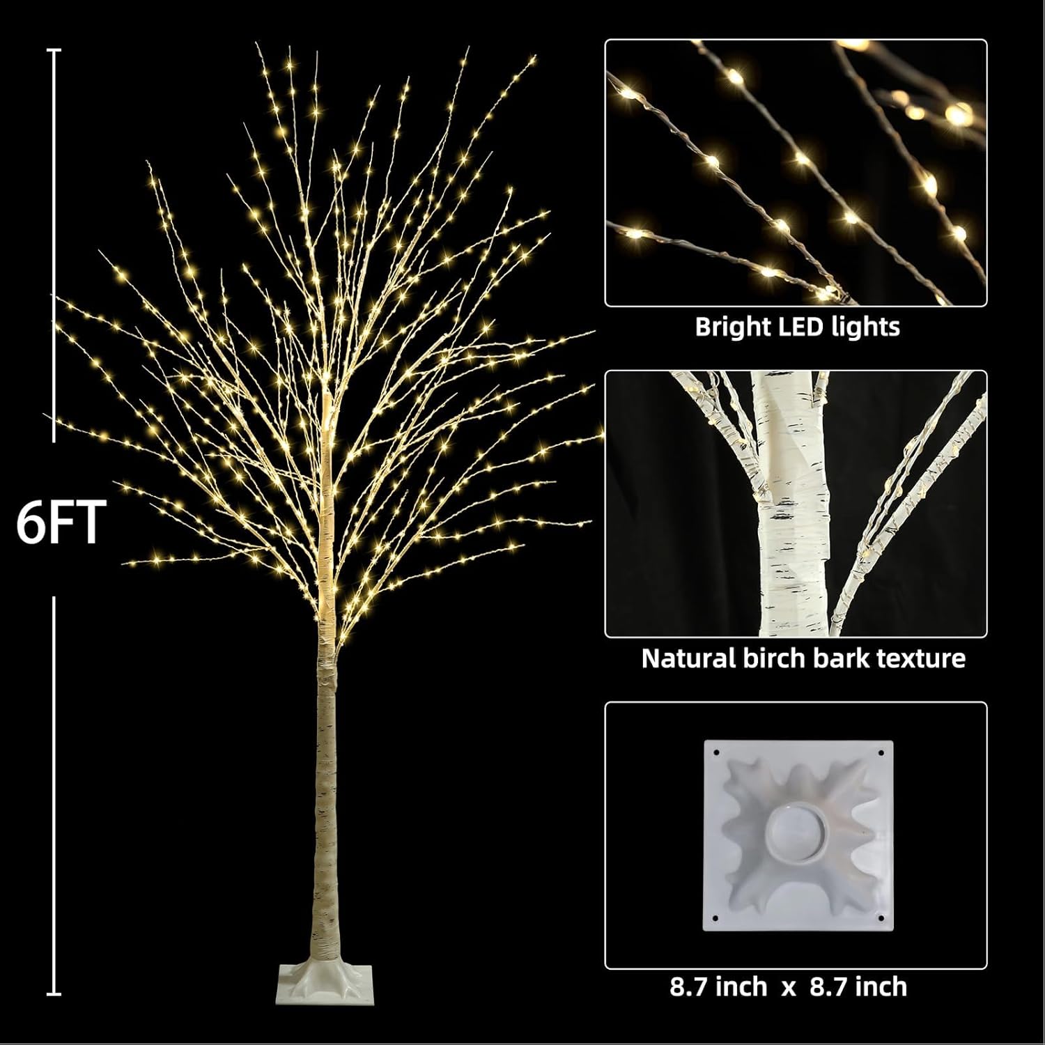 6FT Lighted Birch Tree 840 LEDs Warm White Lights with Twinkle Lights, LED Artificial Tree Lights, Light Up Tree for Indoor Outdoor Home Room Christmas Wedding Birthday Holiday Decoration - Image 3