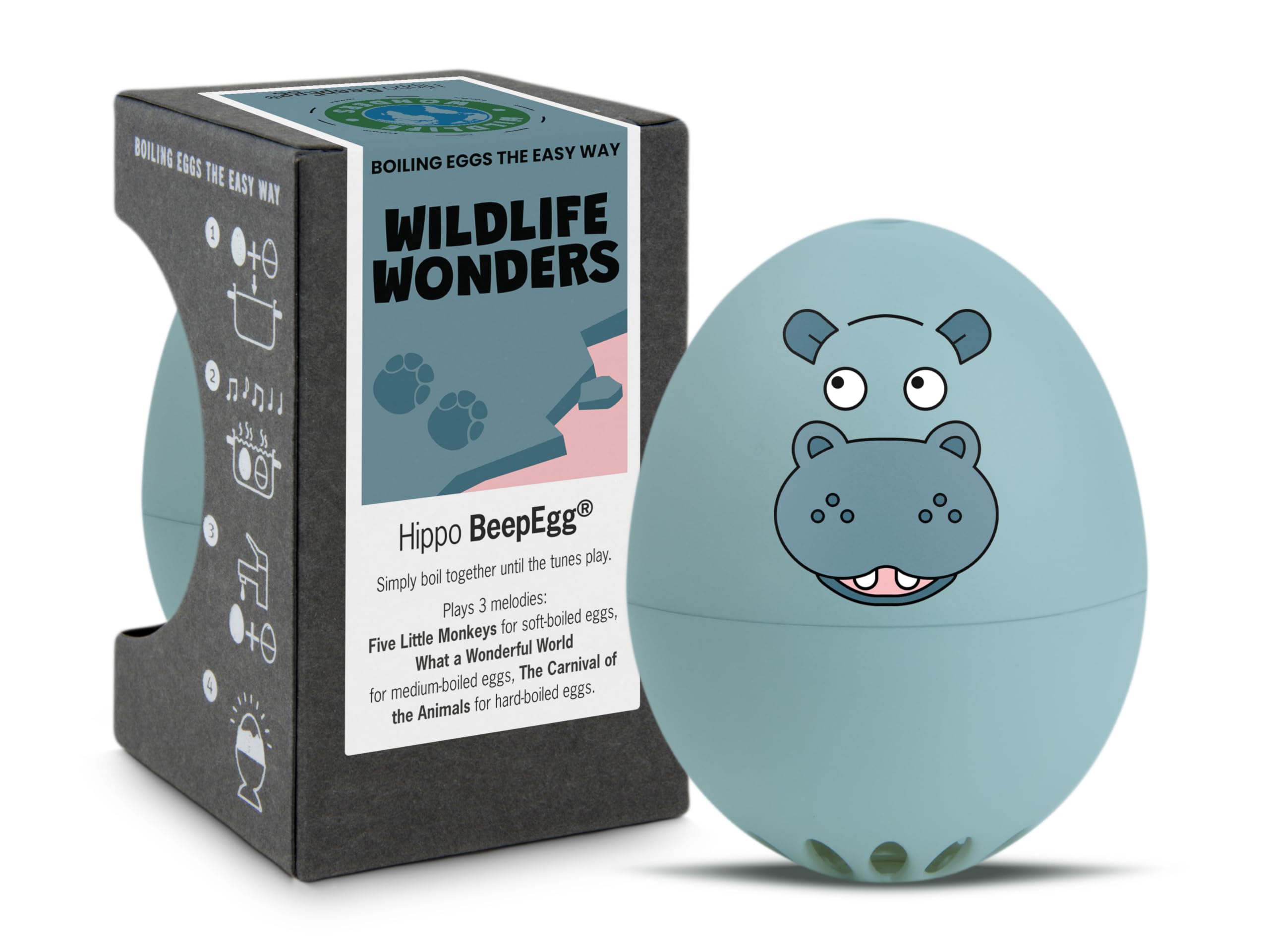 Brainstream Blue Hippo Piepei - Singing Egg Timer For Cooking With - Egg Cooker For 3 Hardness Levels - Cute Hippo Gift - Funny Cooking Egg - Music Egg Timer - 5,1 X 4,5 Cm