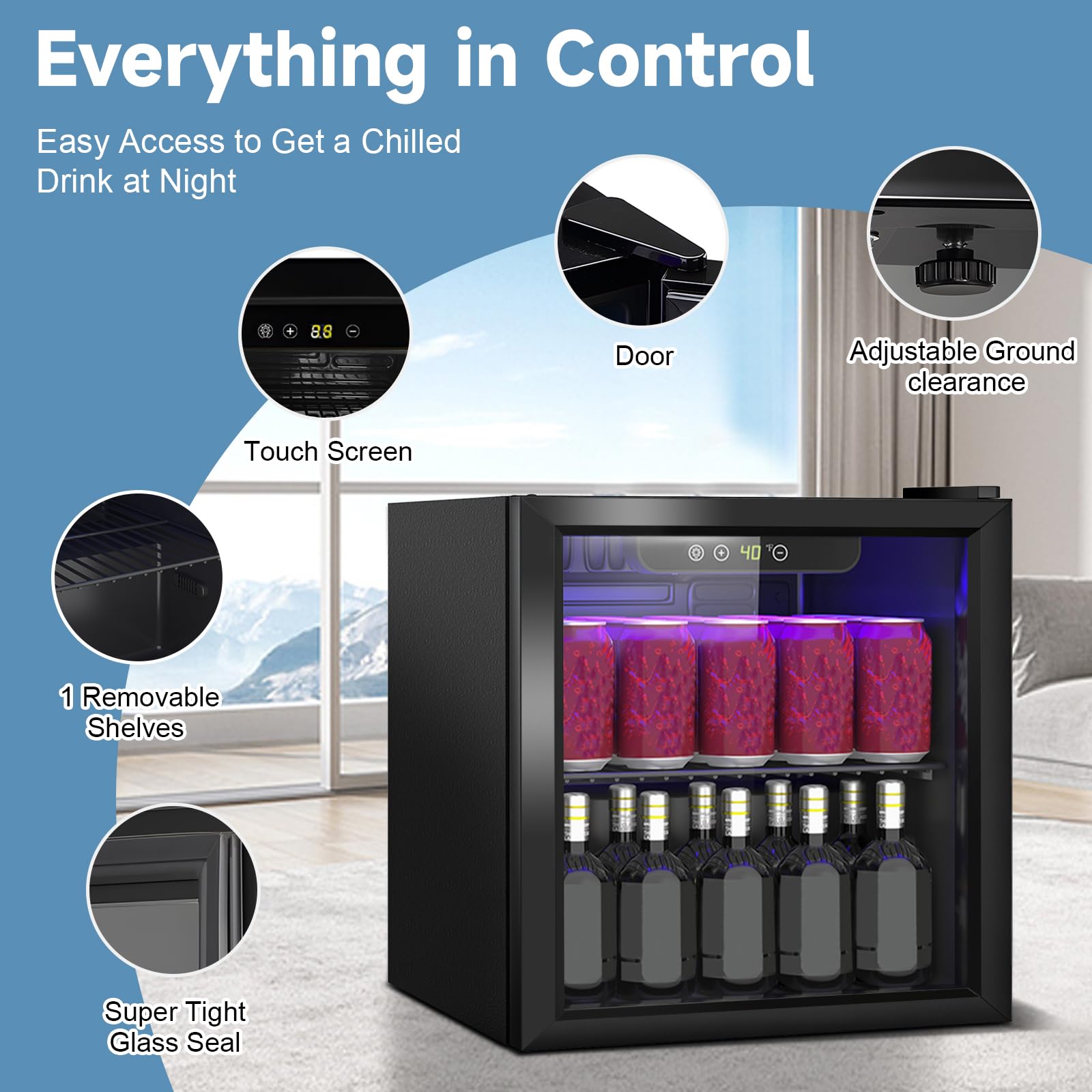Stopasd Beverage Refrigerator Cooler, 1.3 Cu.Ft/60 Can Drink Fridge with Adjustable Shelves & Glass Door for Soda Wine Beer, Quiet Undercounter Small Fridge for Home/Office/Bar/Garage(40-61 ℉), Black on Fridge.com