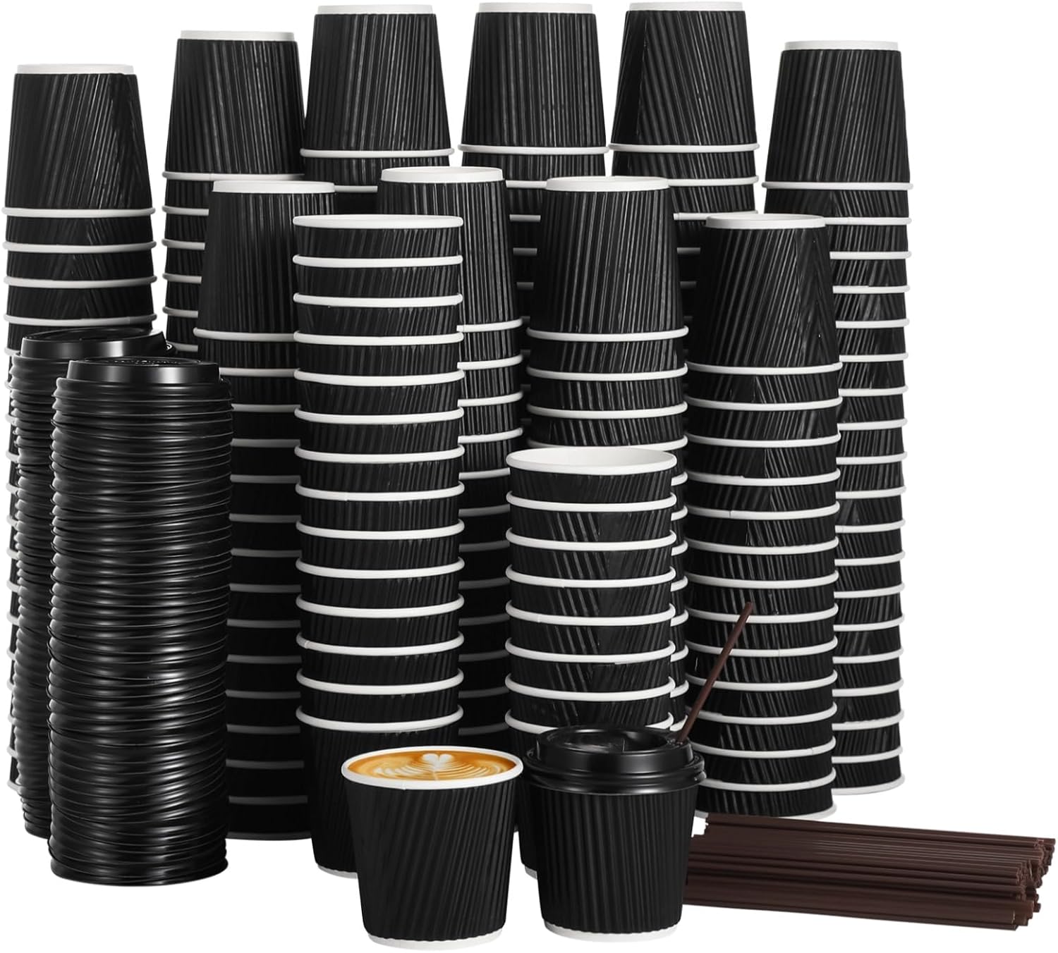 200 PCS Disposable Espresso Cups with Lids and Straws, 4 oz Paper Espresso Cups, Double-Layer Insulated Ripple Wall Cup for Hot Drinks, Convenient and Hygienic for Parties and Events - Image 6