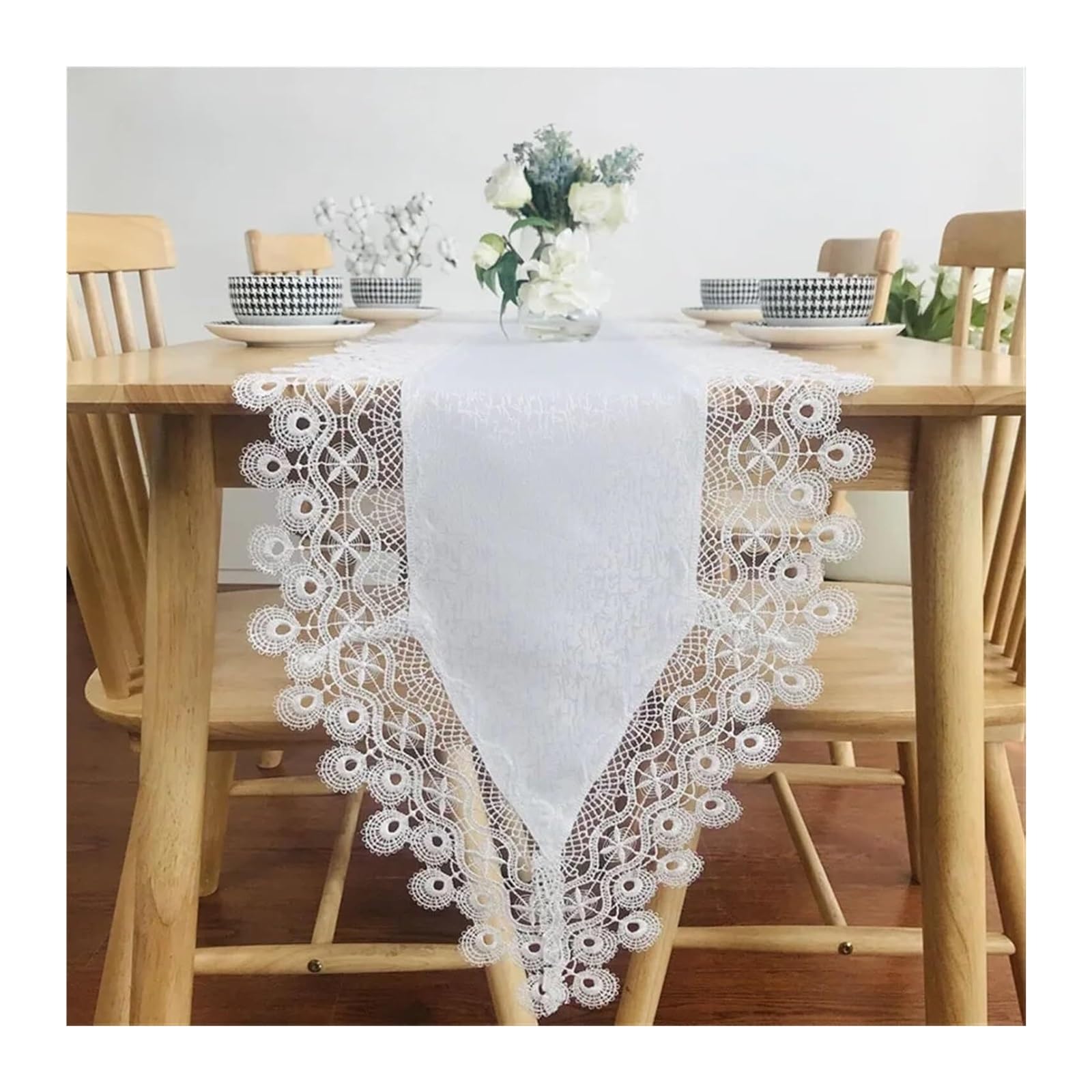 Runner da tavola in pizzo, Runner da tavolo in poliestere con pizzo ricamato in stile europeo(Color 3,About 40x150cm)