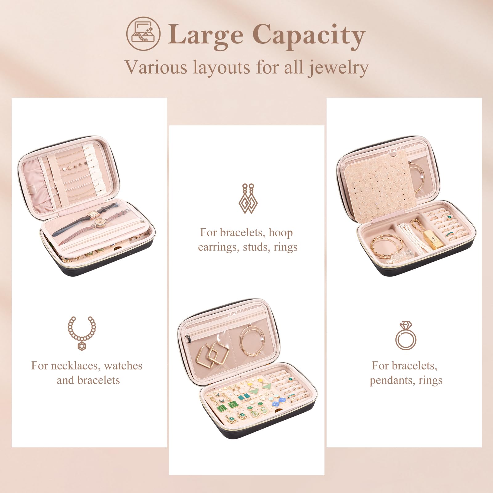 Procase Trousse Voyage Bijoux En EVA – Pochette Rangement Colliers, Boucles D’Oreilles, Bagues – Rose Élégante