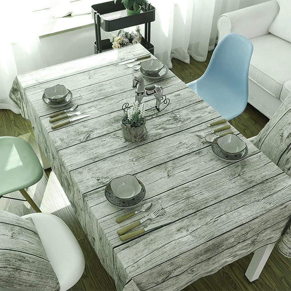 Cotton-flax Tablecloths, Round or Rectangular Fabric Tablecloth, Machine Washable, Wood Stripe Kitchen Tablecloths For Dinner Parties, Summer & Outdoor Picnics. (55 x 70 inches / 140 x 180 cm)