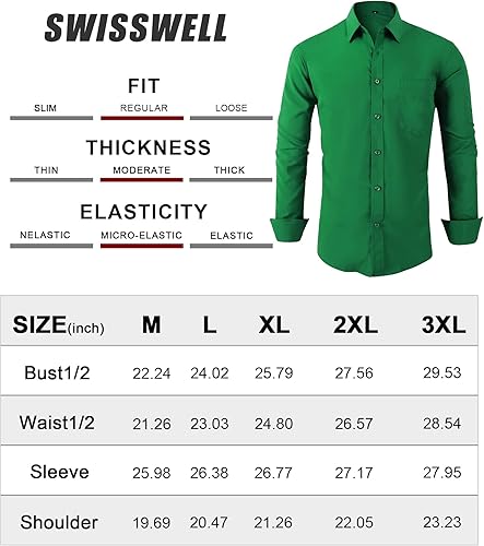 Miniatura 3 de SWISSWELL Camisa de vestir para hombre, manga larga, elástica, con botones, cuello hacia abajo, camisas casuales con bolsillo
