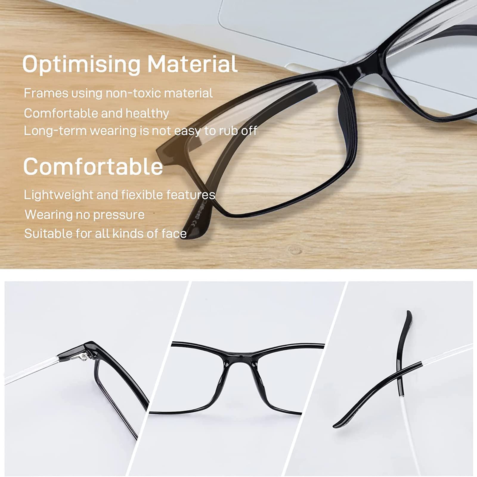 VVDQELLA Occhiali da lettura 0.0-3.5 Ultra Light & Solid in TR90 anti UV anti blu Unisex Glasses per PC, Tablet, Gaming