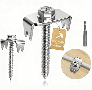 Fence Staples with Screws, 200 Pack Stainless Steel Fence Fasteners, Heavy Duty Wire Clips with Driver Bit, Reusable Barbed Fence Post Staples for Mesh, Cattle Panels, Chicken Wire and Garden Fencing