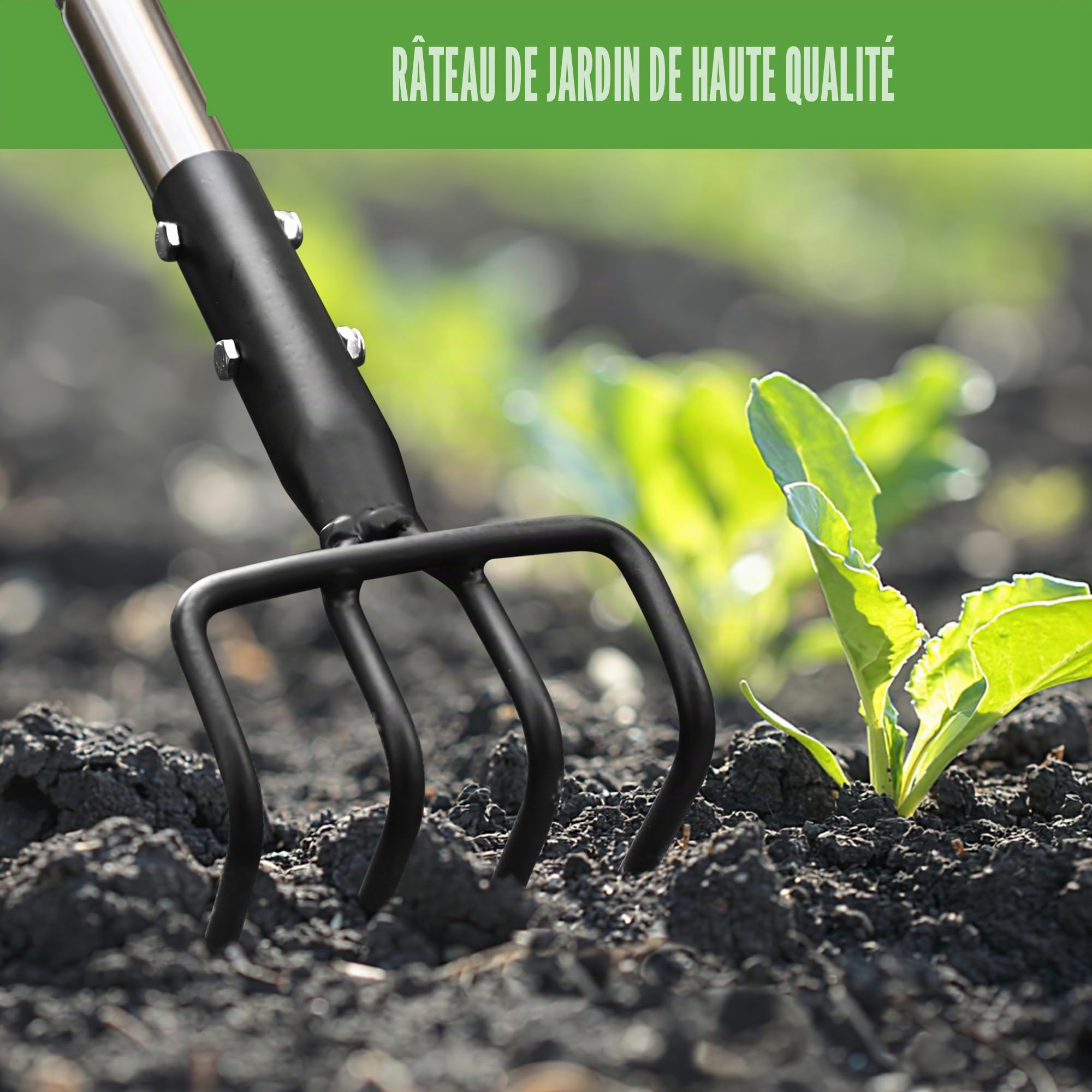 BARAYSTUS Râteau à griffes de jardin et cultivateur à 4 dents avec longue poignée réglable pour l'aération du sol, creuser et désherber