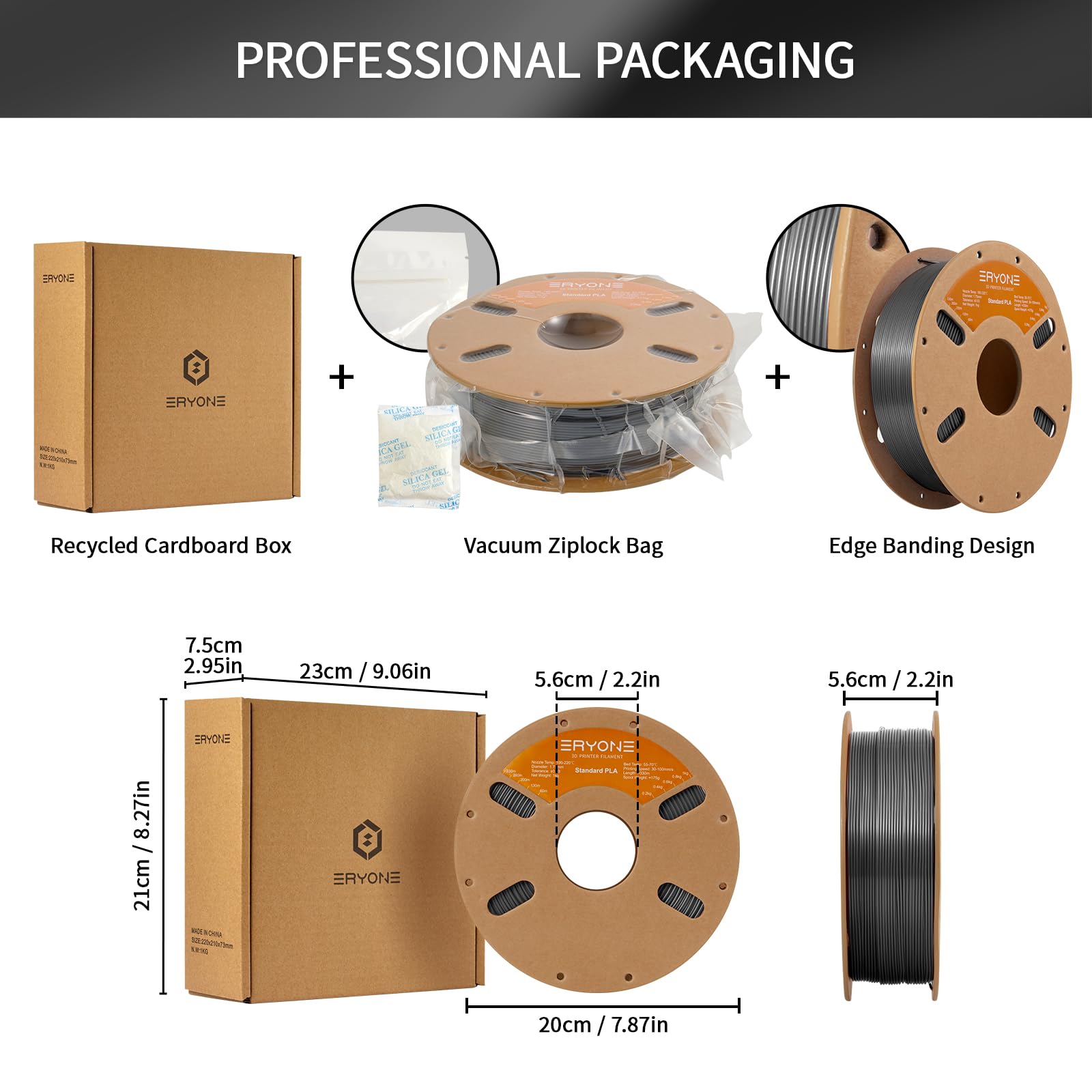 ERYONE PLA 3D Printer Filament 1.75mm, Dimensional Accuracy +/- 0.05 mm 1kg (2.2LBS)/Spool, Grey