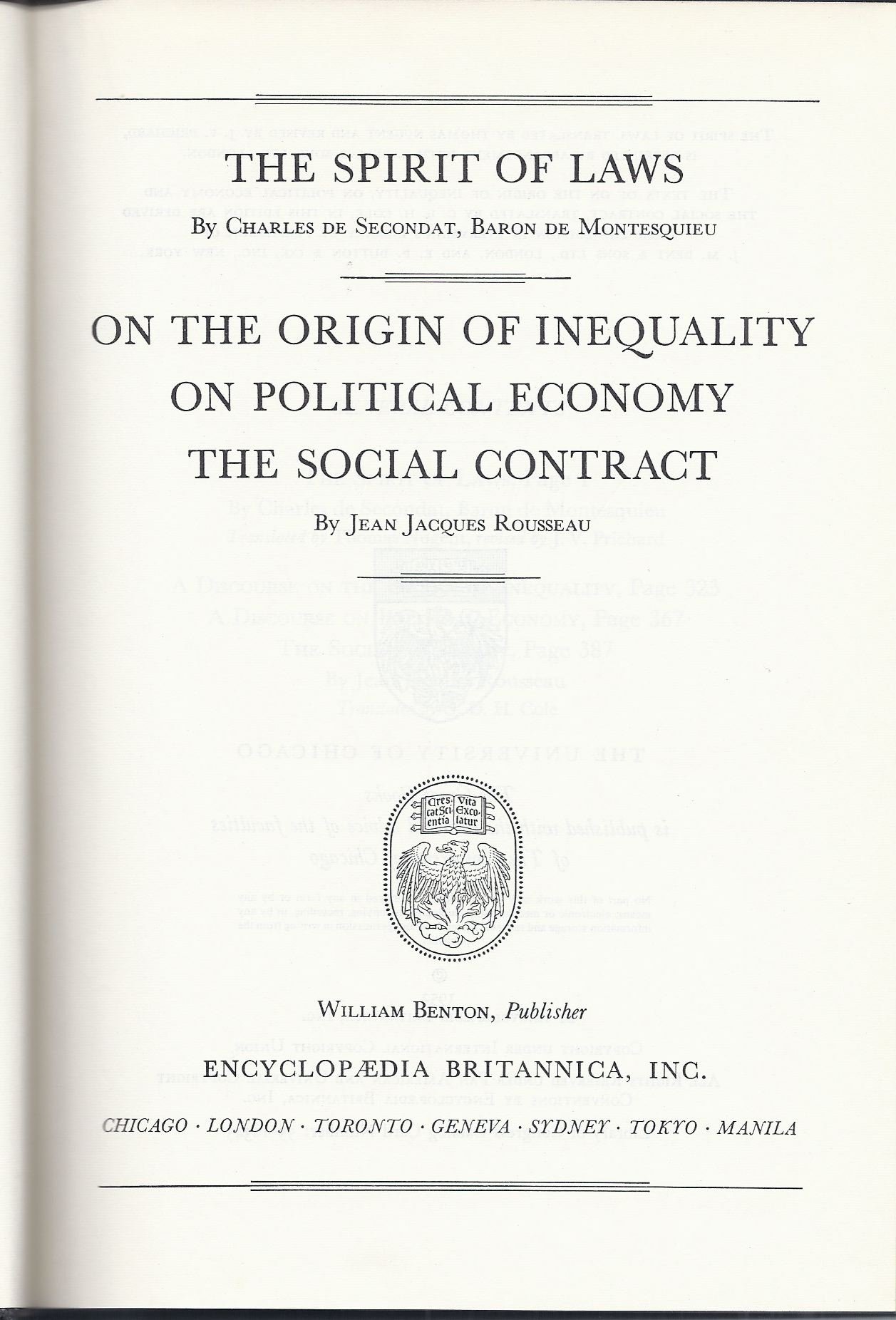 Montesquieu * Rousseau (Vol. 38 of Great Books Of The Western World Collection)