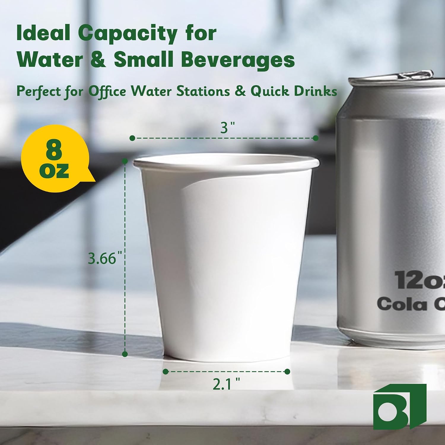 480 Pack 8 oz White Paper Cups, Disposable Coffee Cups for Hot & Cold Drinks, Food-Grade Water Cups Bulk, Paper Cups for Office, School & Breakroom Use