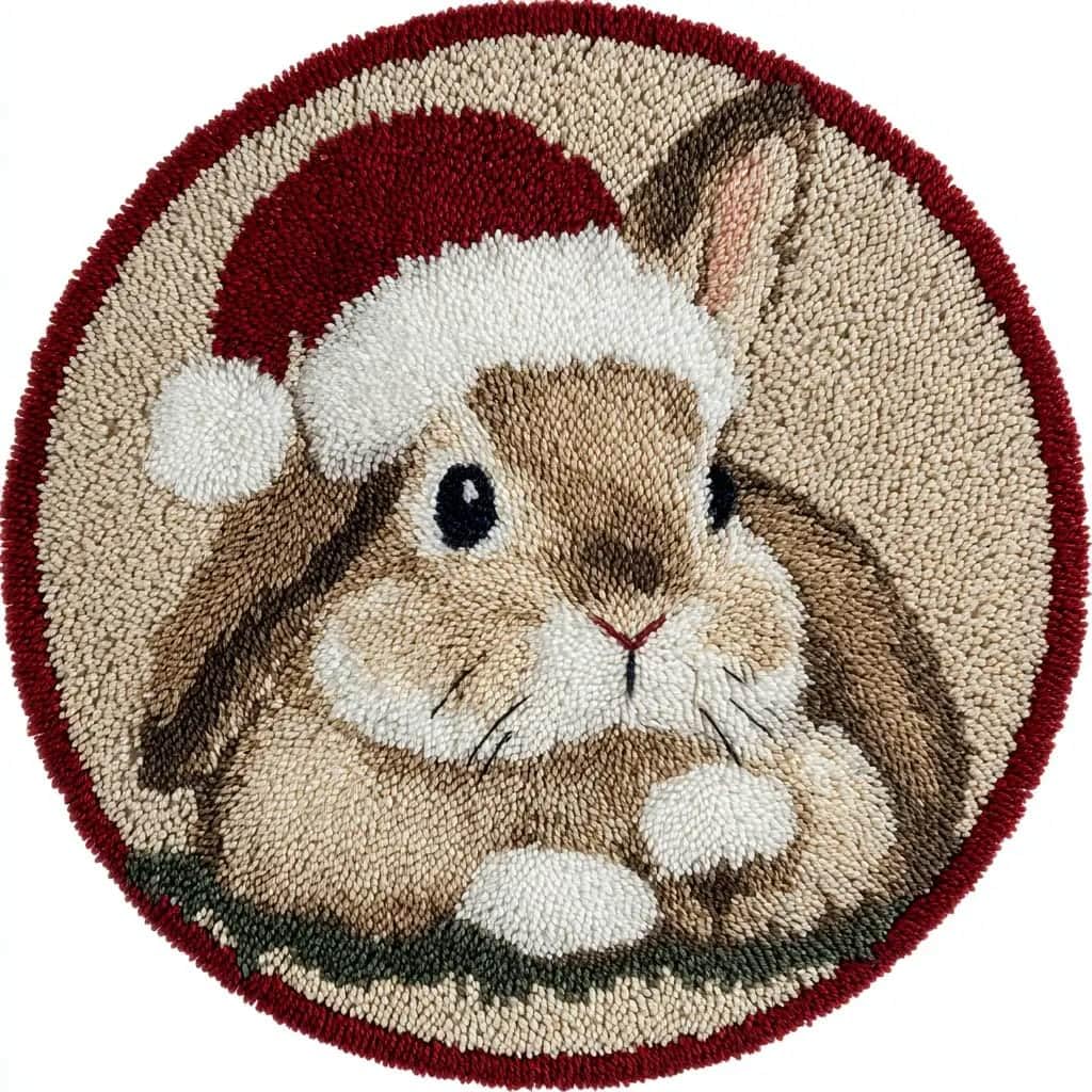 Round Latch Hook Rug Kits Rabbit For Adults And Starter 50*50Cm