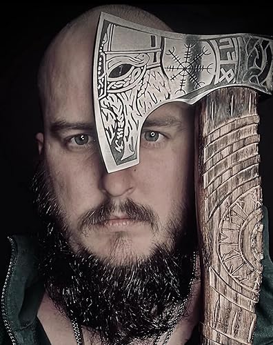 Miniatura 4 de Hacha vikinga forjada a mano de 22 pulgadas con vaina, hacha con vaina, hacha para hombres, hacha de supervivencia, hacha de campamento barbuda