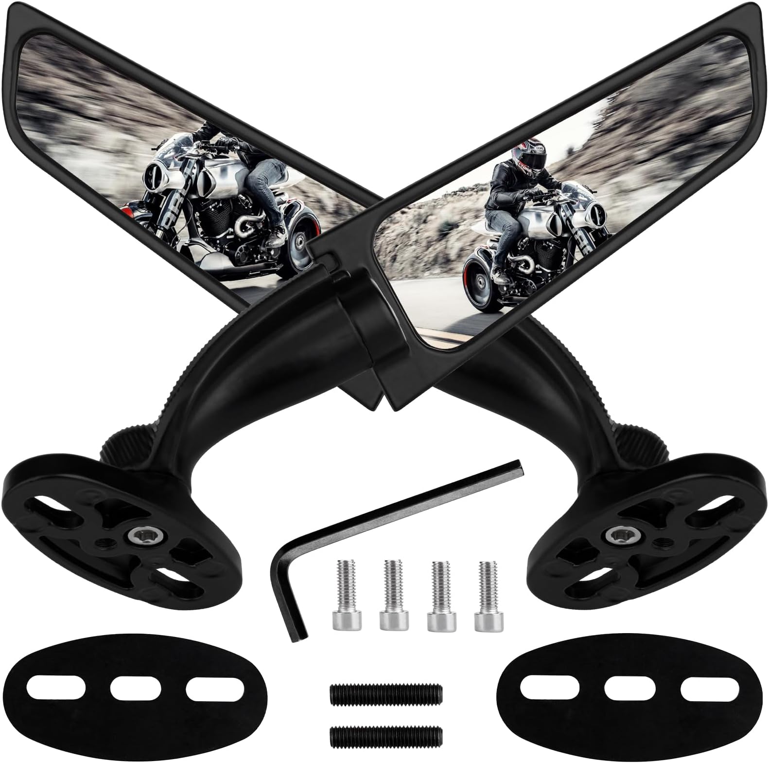 Motorcycle Mirrors Wing Rear View, 360° Rotating Stealth Motorcycle Rearview Compatible with Kawasaki Ninja 400 ZX6R 650 300, Honda CBR500R CBR600RR CBR1000RR, Yamaha R25 YZF600R, Ducati, Suzuki