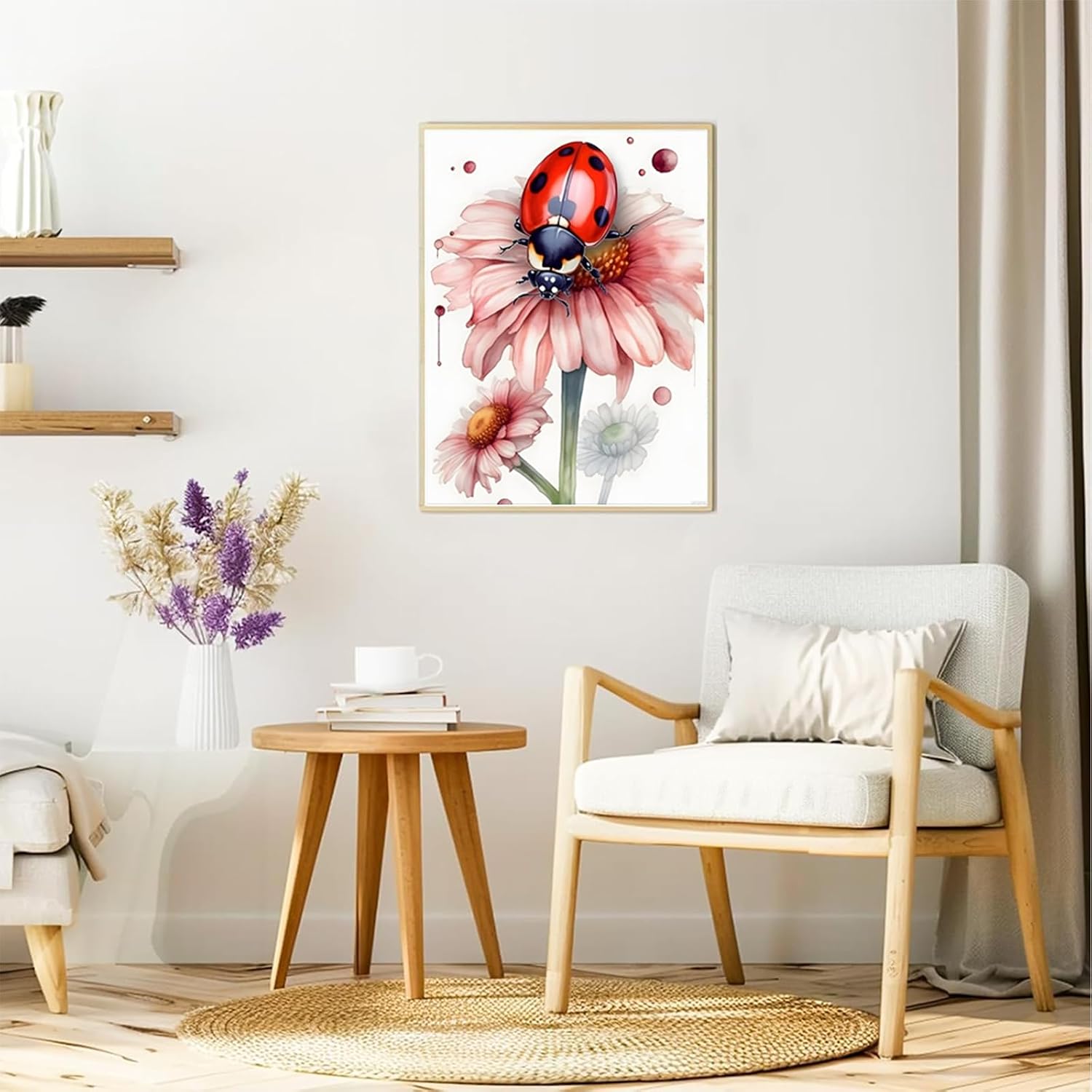 EATUKYIC DIY 5D Ladybug on Pink Flower Diamond Painting Kit for Adults Full Diamond Round Gemstone Art Watercolor Insects Aesthetics Painting, Suitable for Home Bedroom Wall Decor 12x16 inch image 2