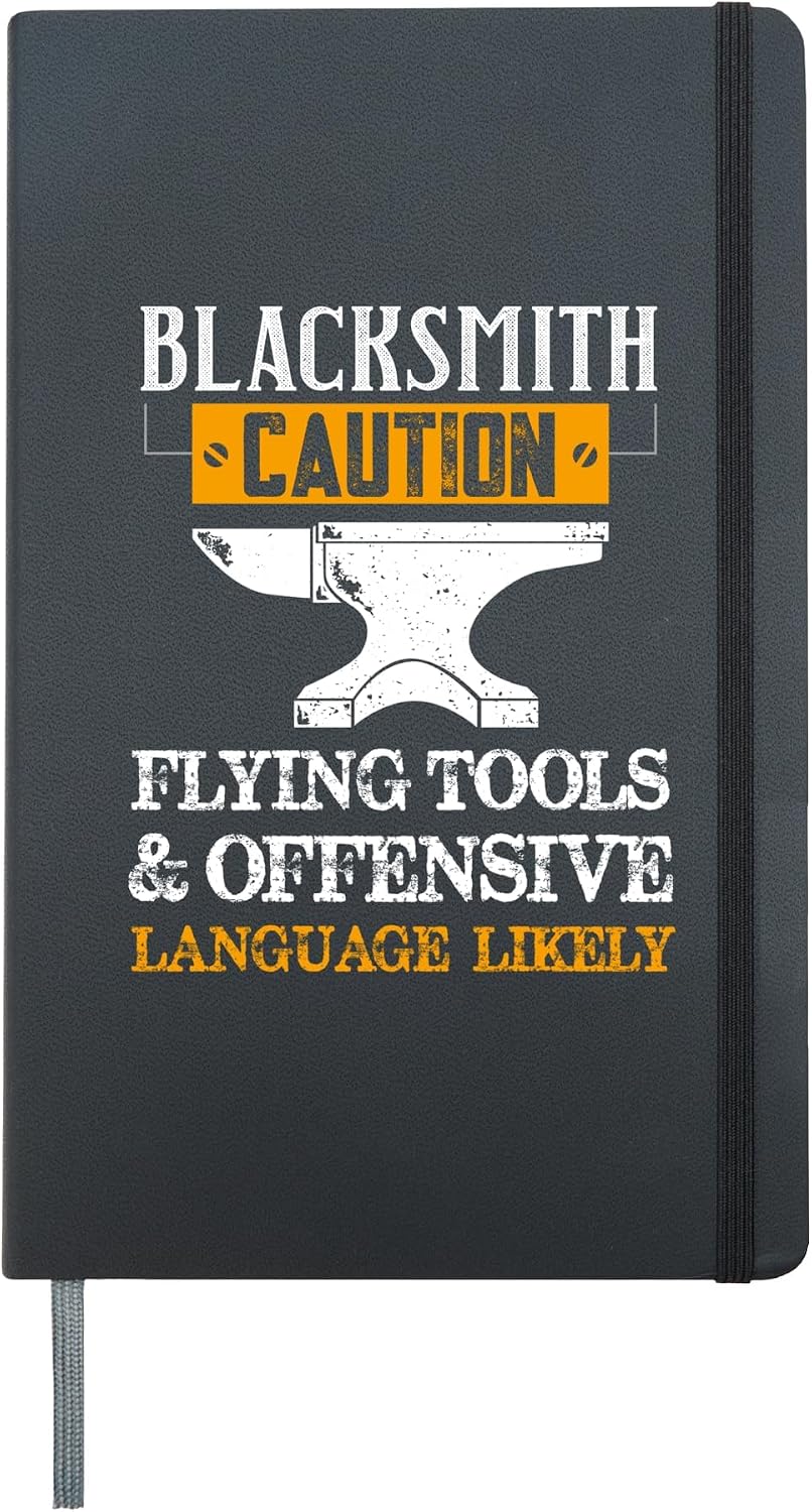 Blacksmith Caution Flying Tools Funny Blacksmithing Gift Hardcover Journal, Black