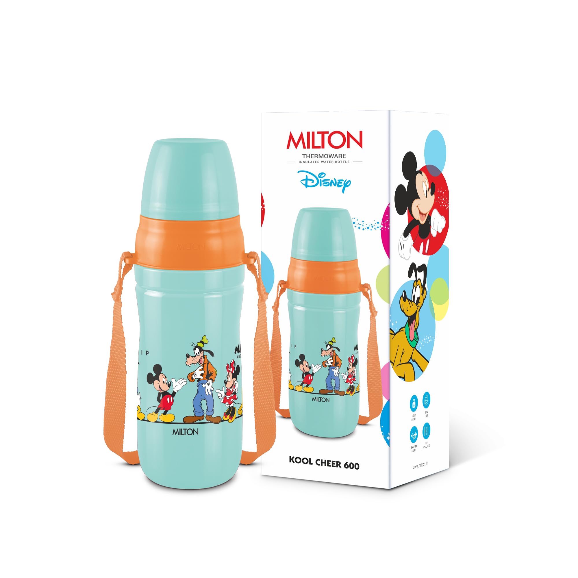 MILTON Disney Kool Cheer 600 Plastic Insulated Thermo Water Bottle with Straw for School Kids I Food Grade, Leak Proof Lid with Hands free sipper, Easy to Carry Loop, Picnic,BPA Free,520 ml,Aqua Green-picture-22