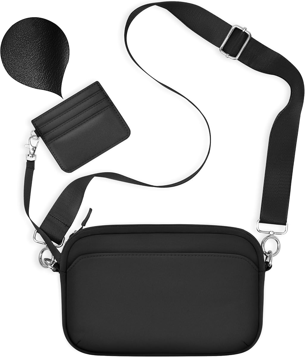 TOPEAST Nylon Crossbody Bags for Women with Leather Card Holder - Mini Cross Body Purse with Adjustable Strap for Traveling