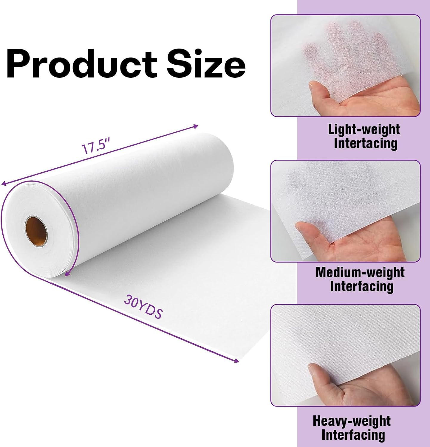 AOXFOXMAS White Heavy Weight Iron-On Non-Woven Fusible Interfacing 17.5" x 30yd, Single-Sided Polyester Sewing Interfacing for DIY Crafts, Quilting, Shirts, Collars, Cuffs and Dresses (Heavy Weight)