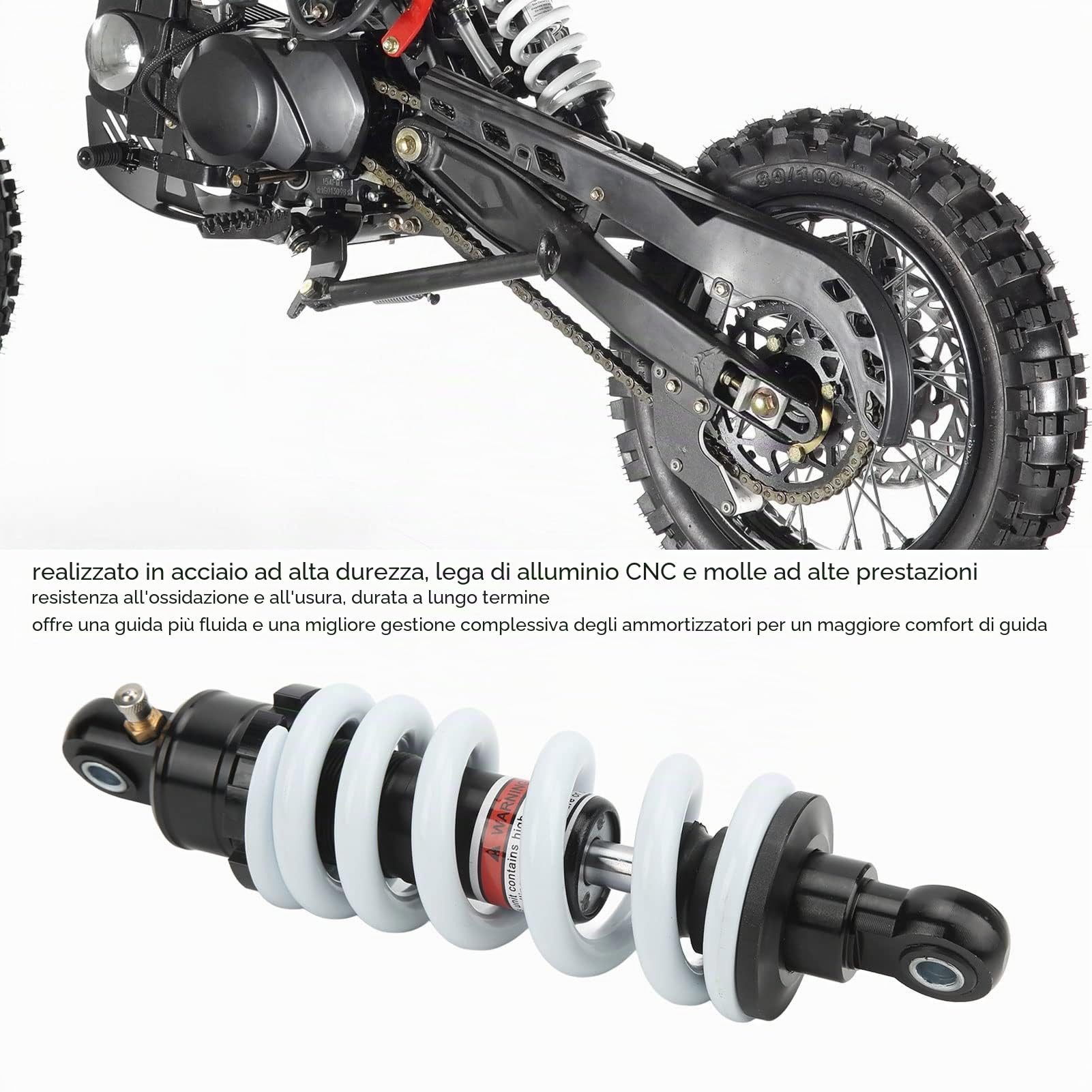 Ammortizzatore per Moto da 250mm, 750lbs 10mm Foro, Sostituzione Ammortizzatore di Sospensione a Molla Regolabile Universale per ATV Go Kart Scooter Dirt Pit Bike