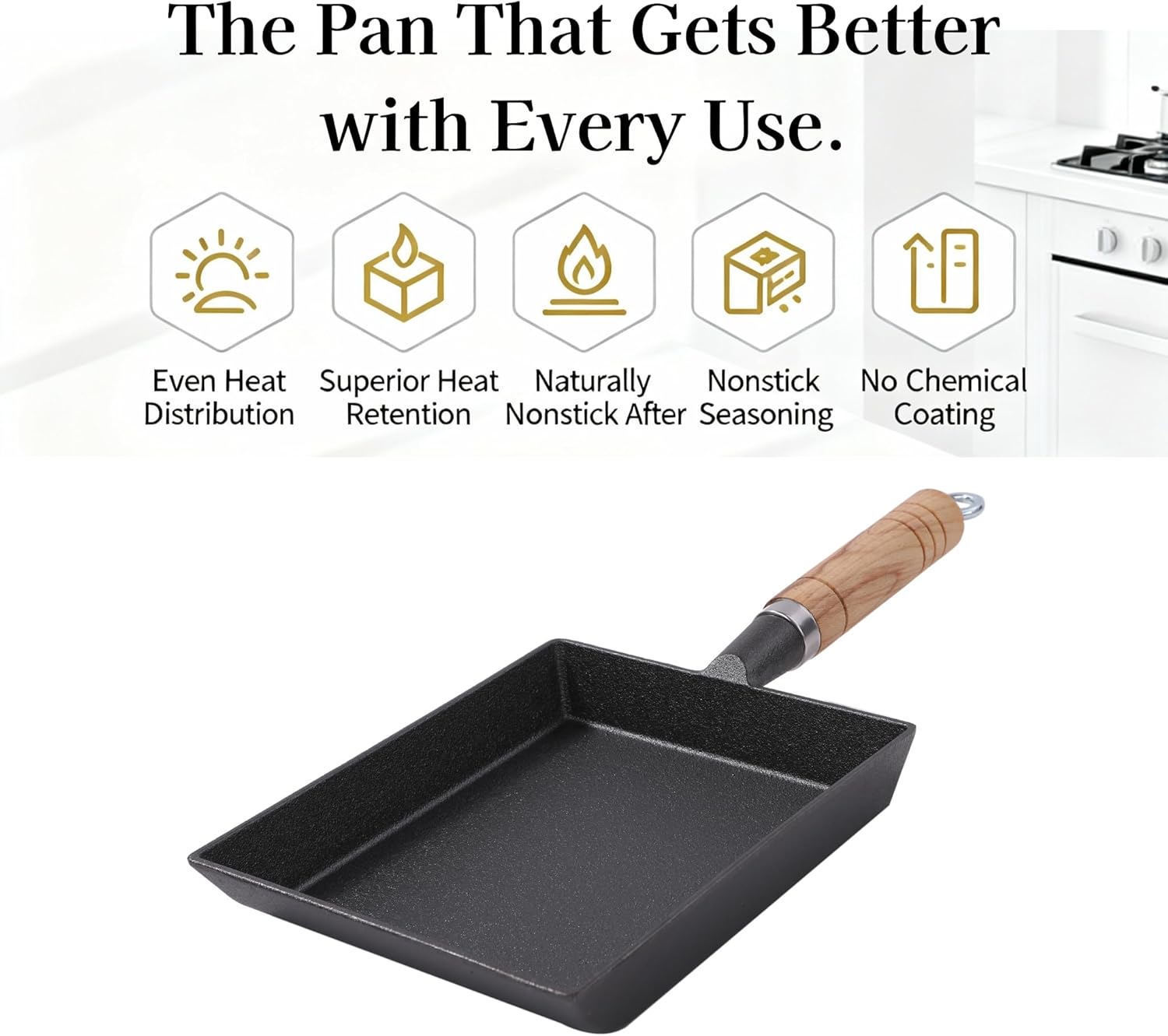 Japanese-Style Tamagoyaki Pan, Pre-Seasoned Iron Omelette Pan for Even Heating, Natural Nonstick