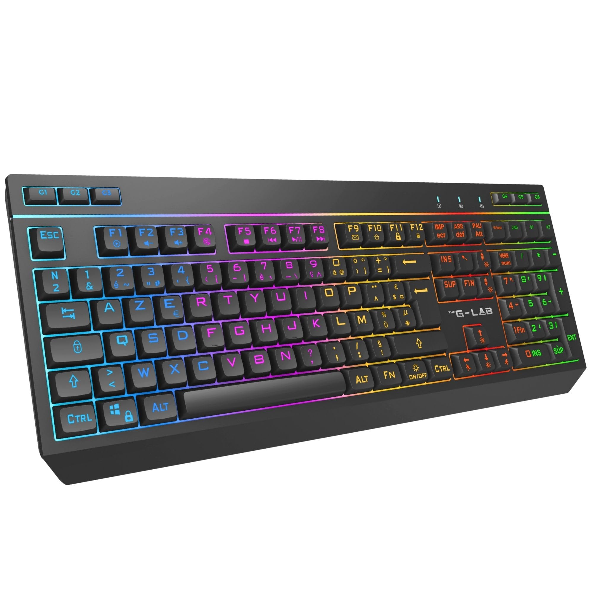 The G-Lab - KEYZ Tungsten EX - Silent Membrane Gaming Keyboard - AZERTY FR - Triple Mode (2.4GHz, BT, Wired) - Customizable RGB and Macros - Dedicated Software - Gamer Keyboard PC/PS4/PS5