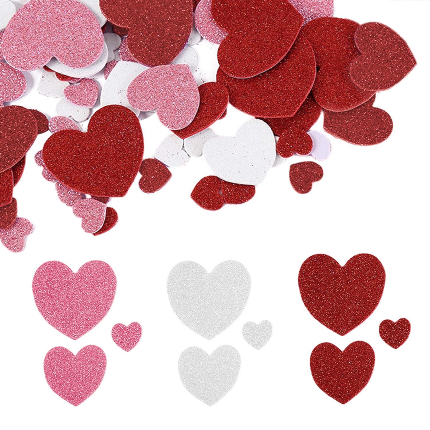 Ushxvg Red 300Pcs Heart Shaped Stickers, Wedding Decoration Love Stickers, Self-Adhesive Heart Shaped Decoration Stickers, Glitter Foam Heart Shaped Stickers, Scrapbooking Thin Stickers