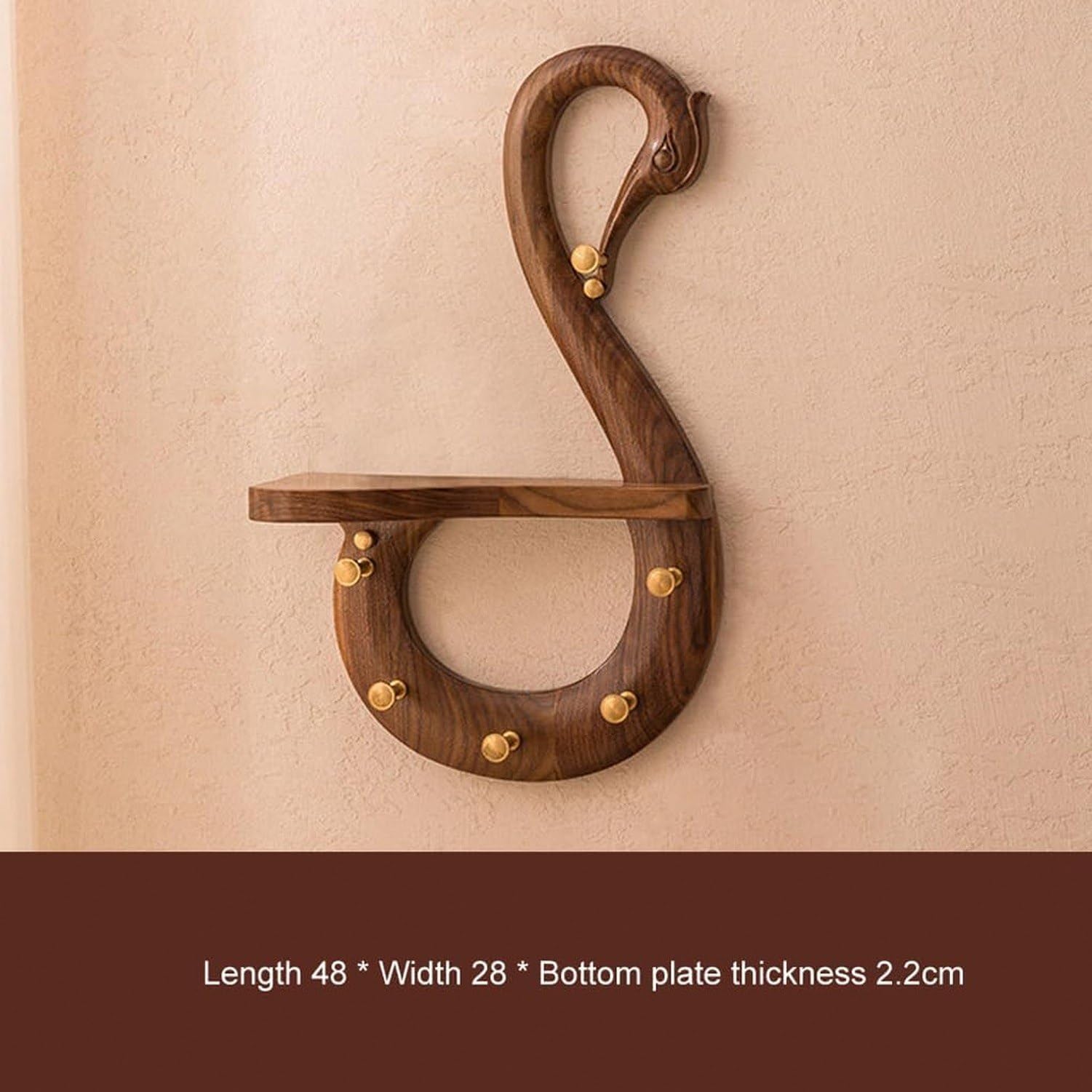 Swan Shaped Wood Wall Hook Coat Rack Brass Finish Mount Left Side Walnut Hanger Rail Mounted Decorative Hooks for Hanging Coats Jackets Clothes Hats Backpacks i, Brown, right