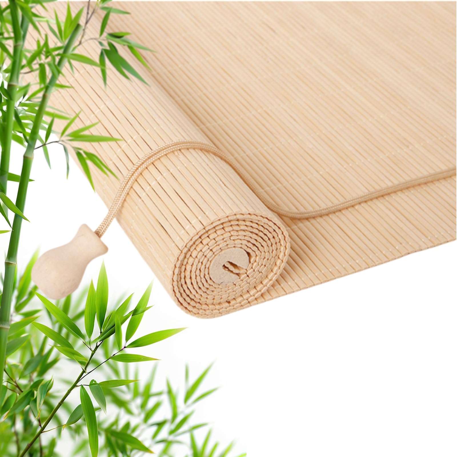 Retro Bamboo Roller Blinds, Natural Wood Window Shades Blinds Anti-UV Dustproof Decorative Curtain, Screen Partition Blind, for Indoor/Outdoor/Garden — image 1