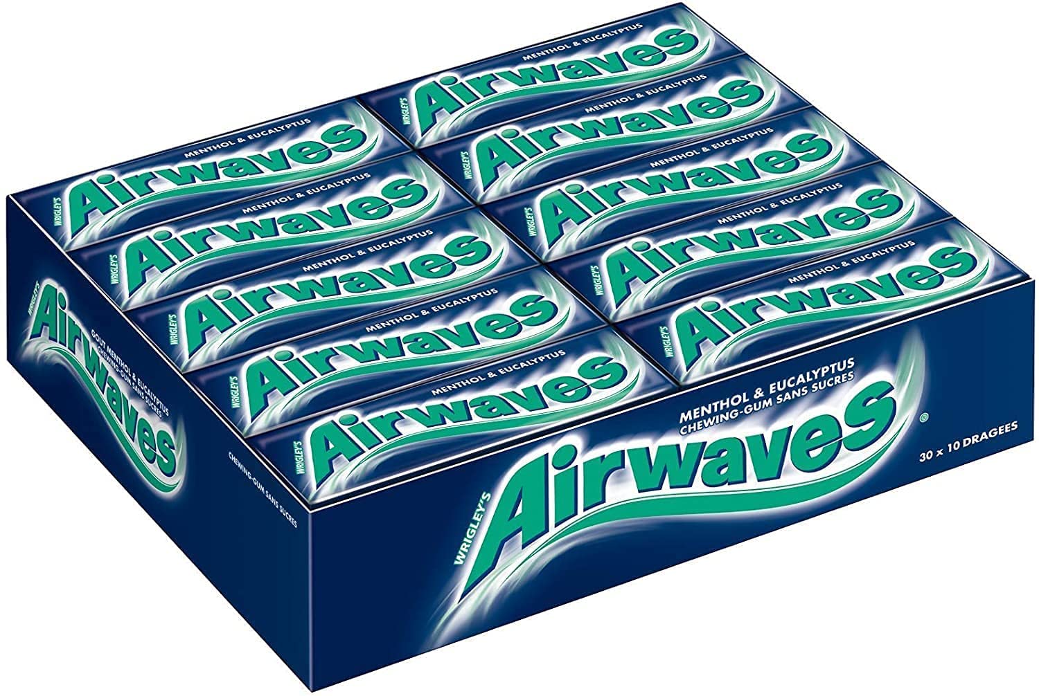 AIRWAVES Chewing Gum Sans Sucre Goût Menthol et Eucalyptus 30 Paquets 300 Dragées 420g