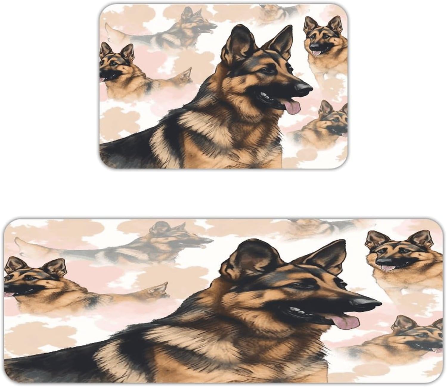 German Shepherd Dog Lovers Kitchen Mat Washable Non Slip Rugs Soft Kitchen Mats for Floor Set of 2 PCS Cushioned Absorbent Runner Standing Rugs for Home Sink Laundry Office