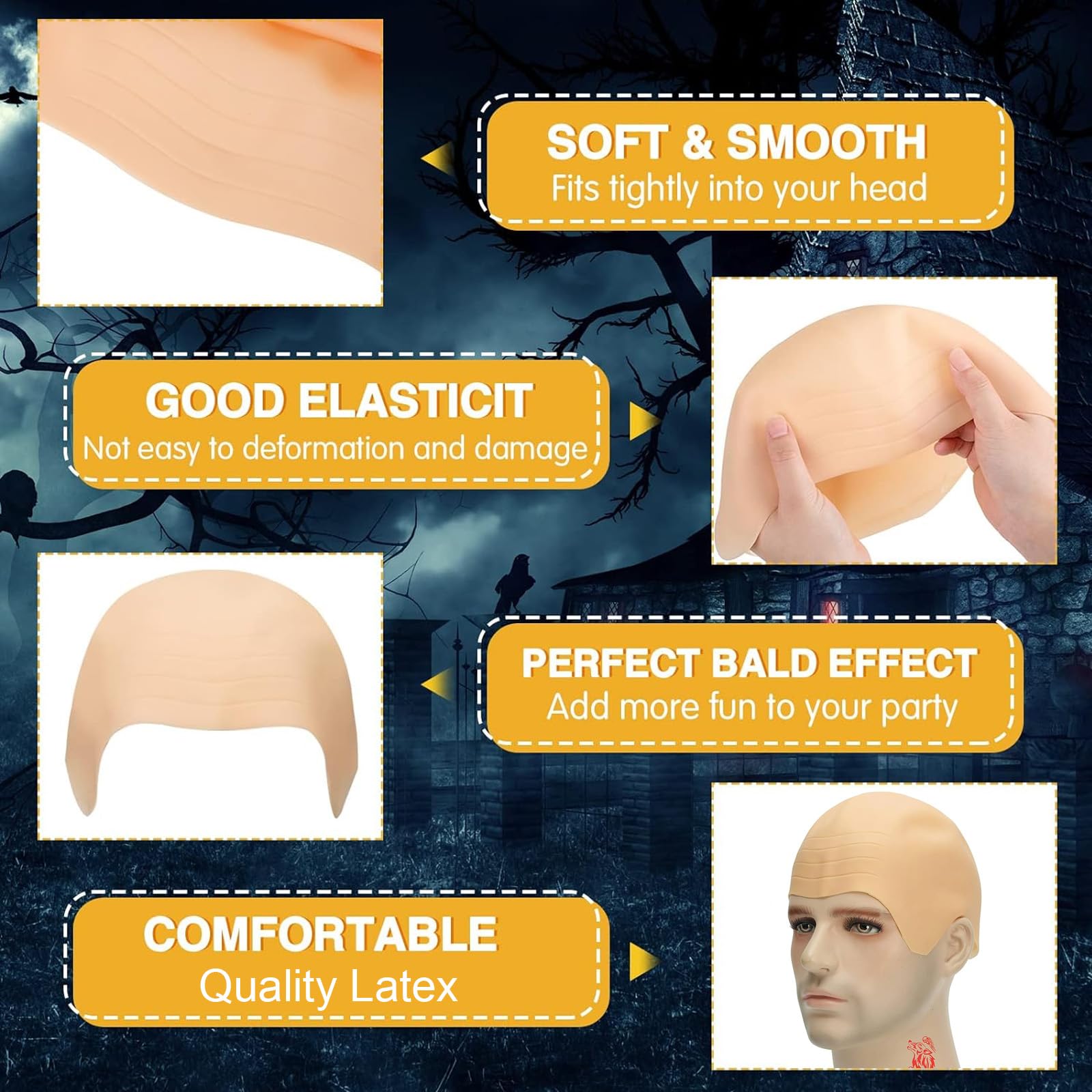 Eowppue 2 Pcs Realistic Bald Head Halloween Costume Set, Latex Caps for Adults Men, and Women - Image 4