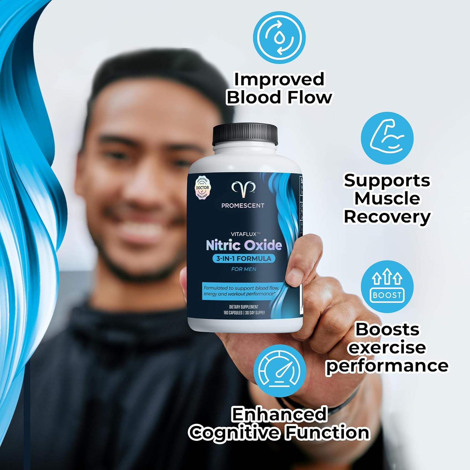 Promescent VitaFLUX Nitric Oxide Supplement, L Arginine l Quality Citrulline Supplements for Men + Testosterone Booster for Men Supplement w/Tongkat Ali (LongJack), KSM-66 Ashwagandha