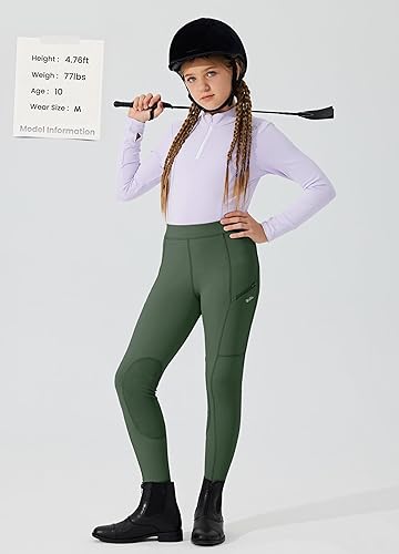 Miniatura 6 de Willit Pantalones de equitación para niñas, pantalones ecuestres para niños, parches de rodilla, mallas escolares con bolsillos con cremallera