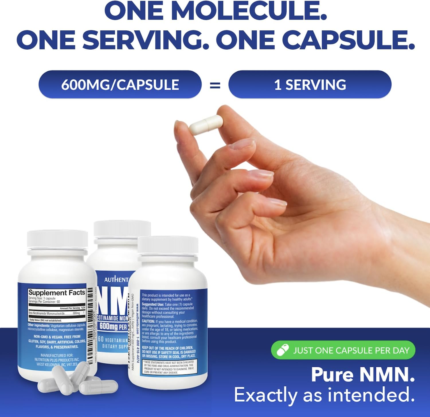 NMN Supplement 600 mg/Capsule Once Daily | 99% Pure Beta Nicotinamide Mononucleotide | Potent NAD⁺ Precursor | Supports Cellular Energy & Metabolism | Vegan, Non-GMO, Third-Party Tested & Gluten-Free - Image 2
