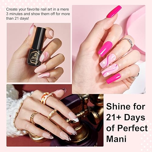 Miniatura 3 de MEFA Juego de 23 esmaltes de uñas de gel kit de gel de uñas con capa superior brillante y mate y base colección negra con purpurina blanca rosa azul