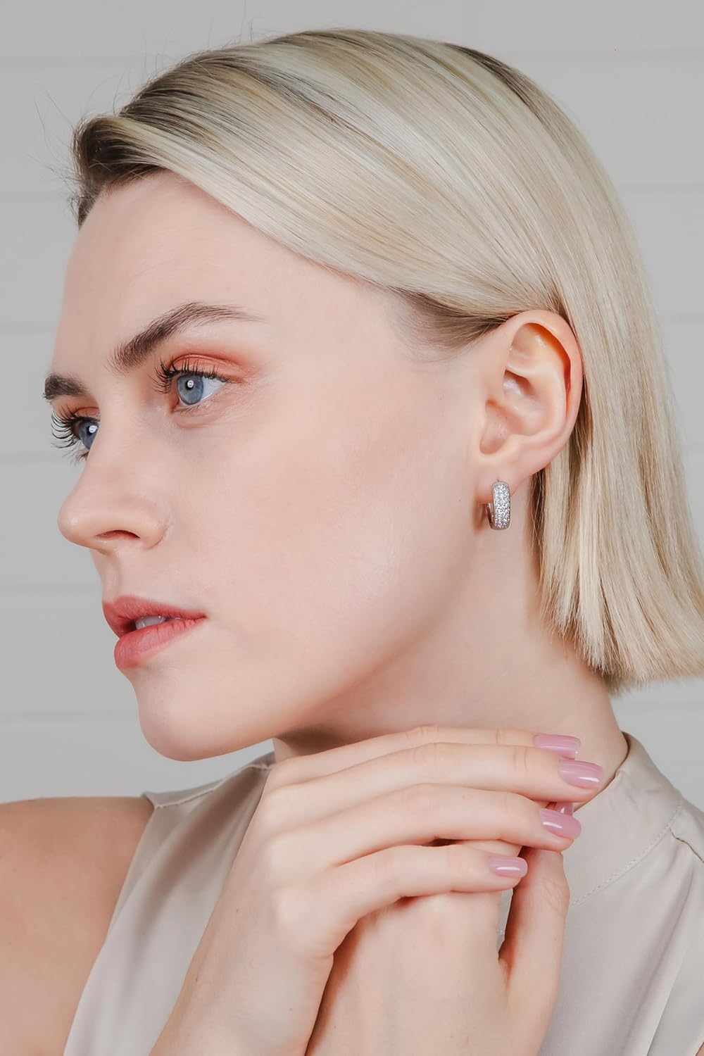 Hoops & Loops 925 Sterling Silver Cubic Zirconia 15mm Huggie Hoop Earrings, Silver Yellow Gold & Rose Gold - Image 2