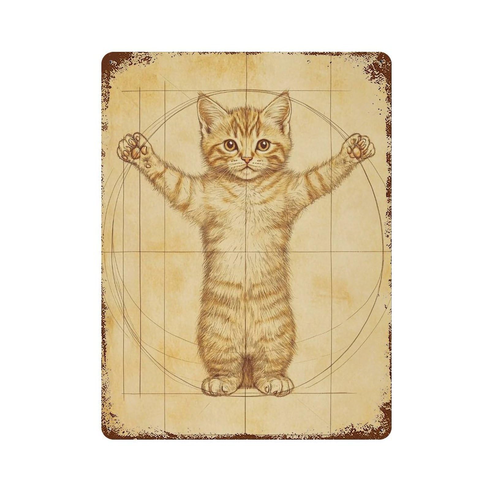 HDURYEYRYY Vitruvian Cat 01 Wall Retro Iron Vintage Art Metal Tin Sign Poster Modern Home Cofffee Club Art Bar Shop Decor 40x30cm