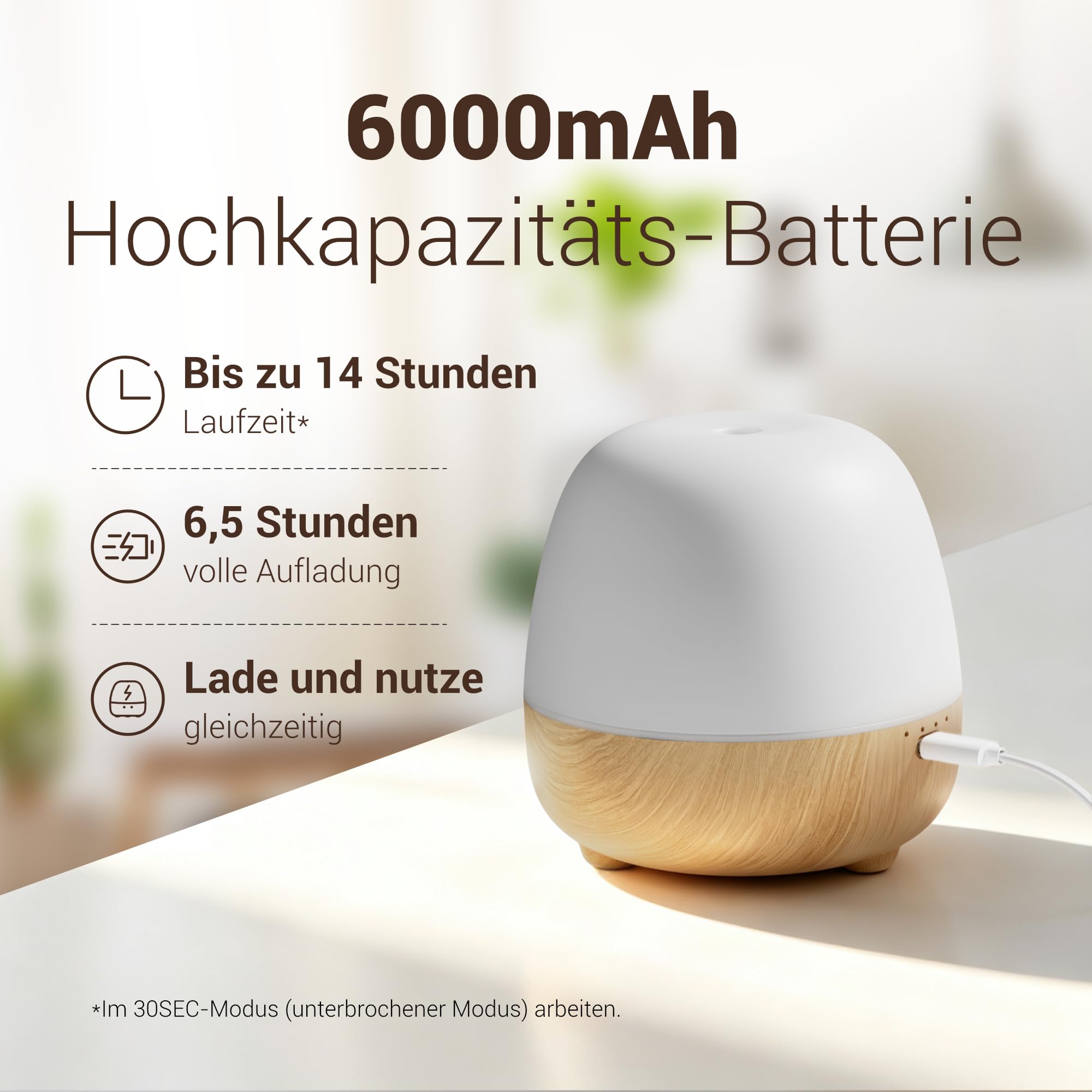 ASAKUKI Aroma Diffuser kabellos 150ML für Zuhause Büro