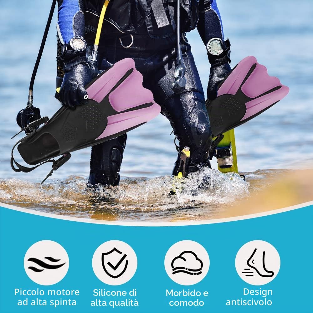 Pinne da Snorkeling, Pinne Regolabili Pinne da Immersione TPR Antiscivolo Pinne Corte Nuoto per Snorkeling, Immersioni, Nuoto, Adulti, Uomini, Donne