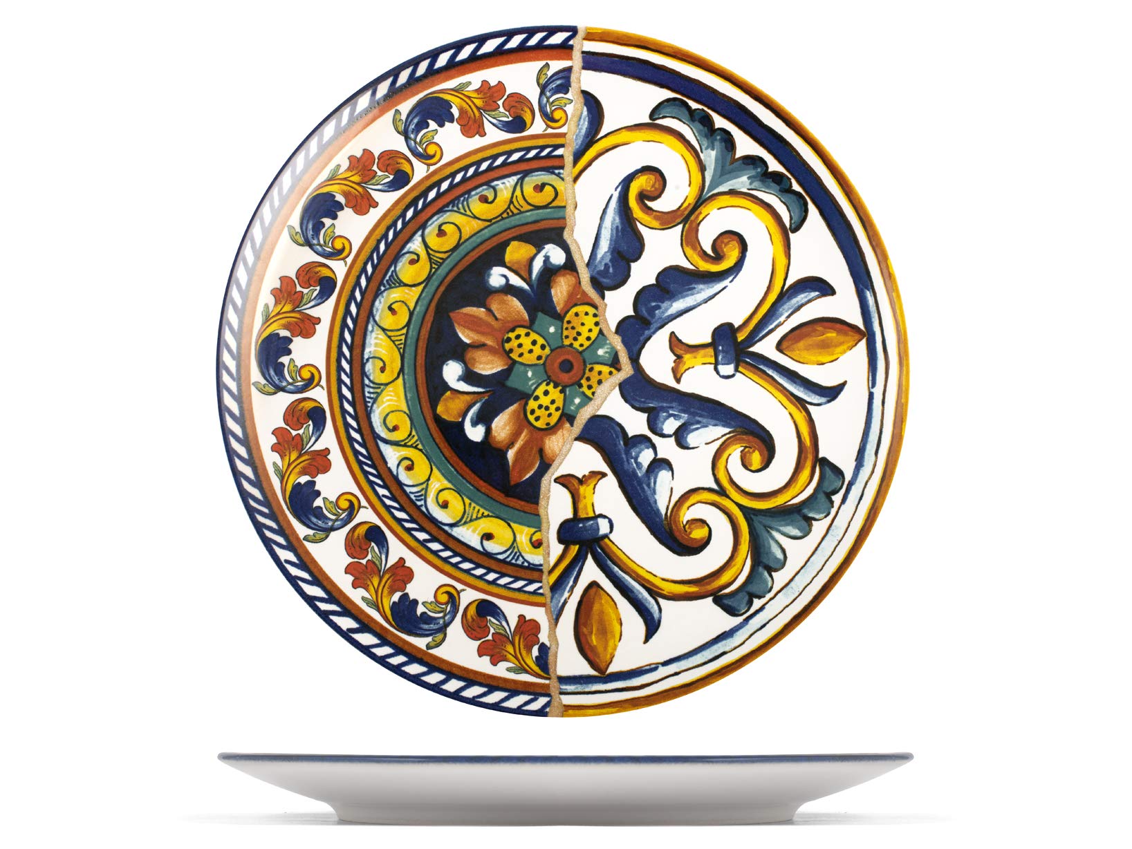 H&H Set 6 Piatti Piani Positano In Stoneware Decorato Cm 32