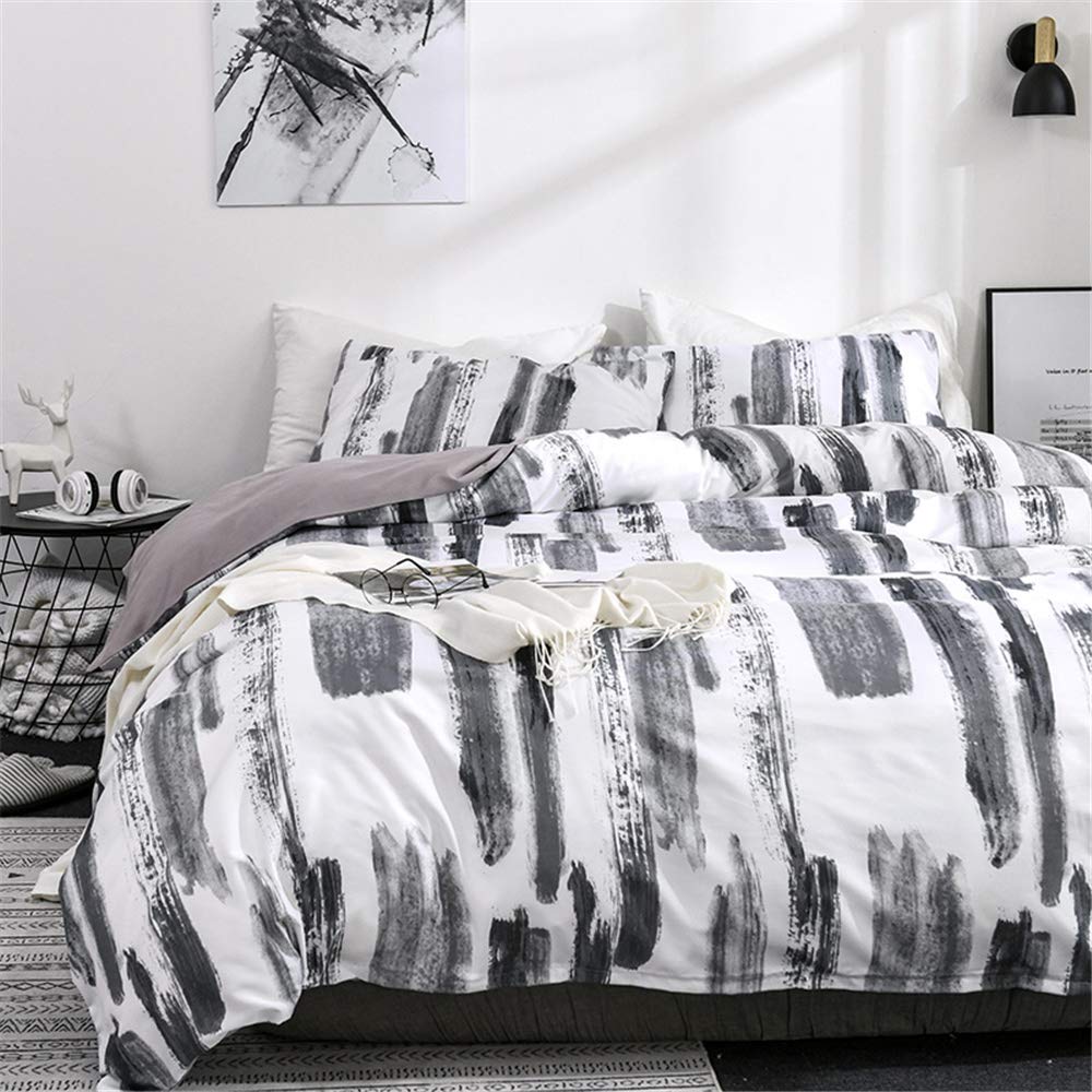 Treer Boys Grey Classic Duvet Cover Set Ink Painting Graffiti Bedding Set, Single Double King Size Microfiber Nordic Style Soft Duvet Set With Zipper Closure Quilt Case And 1/2 Pillowcases (,220X240cm)